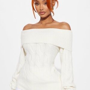 Fashion Nova Off-Shoulder Cream Sweater